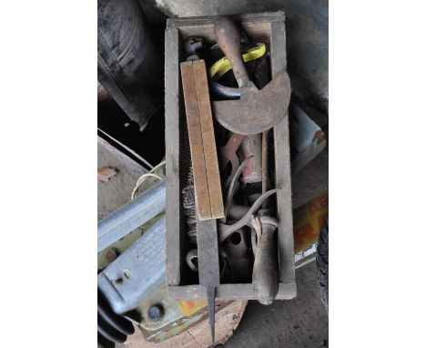 wooden box of vintage  tools 