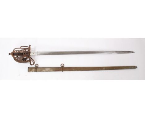 Victorian Scottish Highland Light Infantry Regimental officers Claymore sword with basket hilt, shagreen grip, double fullere