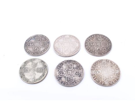 G.B. - mixed Shillings to include William III 1696 (N.B. some light scratches to fields) otherwise AF, Anne 1709 (N.B. Ex mou