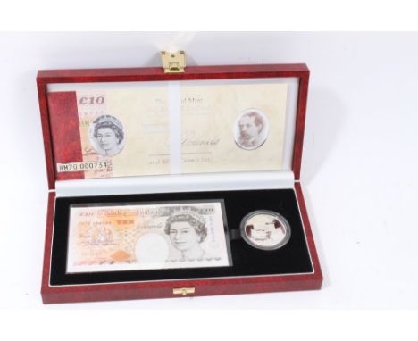 G.B. The Royal Mint and Bank of England £10 banknote and silver crown set 1996 (N.B. cased with Certificate of Authenticity) 