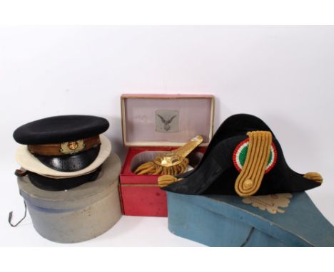 Fine Italian Navy Off icer's Bicorn hat, with bullion thread decoration and silk lined interior, bearing markers name for R. 