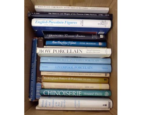 Eighteen ceramic reference books relating to 18th and 19th century porcelain and pottery collecting including works on Bow, W