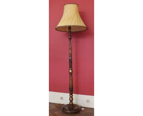 1930's hardwood standard lamp decorated with chinoiserie. Condition report: see terms and conditions