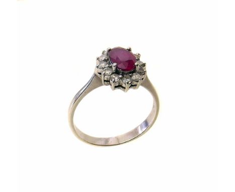 14k white gold diamond and ruby cluster ring Condition report: see terms and conditions