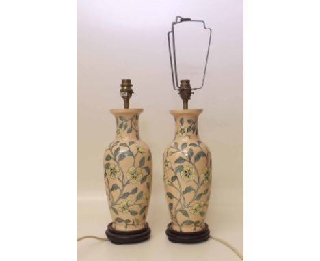 Pair of floral lamp base vases Condition report: see terms and conditions
