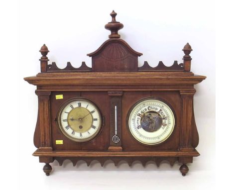 Victorian wall mounted clock / barometer complete with thermometer. Condition report: see terms and conditions