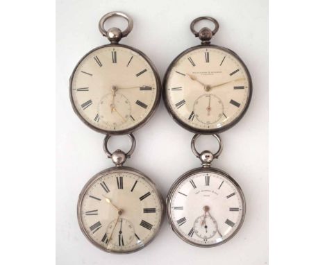 Four silver cased pocket watches, one by Blaylock and Dudson Carlisle, another by Thomas Russel and Sons. Condition report: s