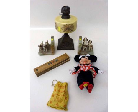 Pair Spelter/onyx book ends in the form of four spaniels, Applause 'Minnie Mouse' toy, House Martin 'Jacks of Double Elves', 