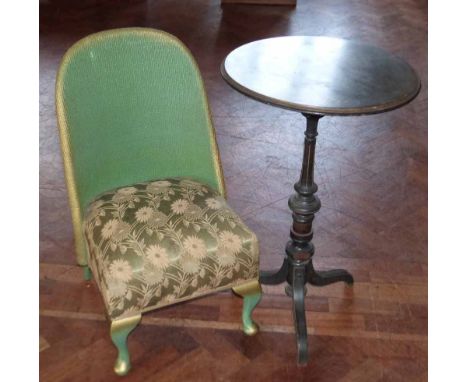 Ebonised Victorian tripod table and lloyd loom style chair Condition report: see terms and conditions