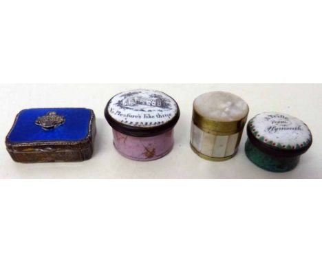 Enamel patch box "A trifle from Plymouth" another "Friendship Divine" and two other small boxes Condition report: see terms a