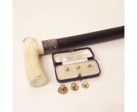 Silver and ivory walking stick, dated 1906, a set of 9ct gold cofflinks and three others Condition report: see terms and cond