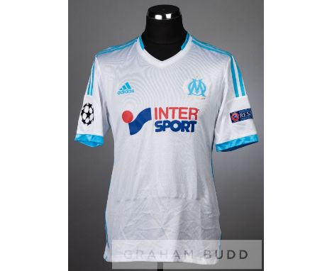Andre Ayew white and blue Olympique Marseille no.10 jersey v Arsenal in the UEFA Champions League Group F, at Stade Velodrome