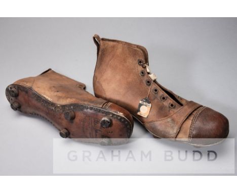 A pair of Arsenal and Scotland's Alex James brand-endorsed "Shurshot" football boots, circa 1930sthe tan leather ankle boots 