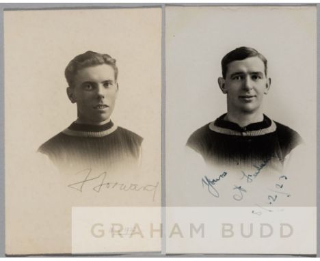 Fred Forward and Albert Feebery signed Crystal Palace player portrait postcards,each T.H. Everitt photographic postcard, sign
