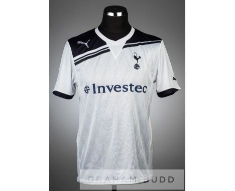 Aaron Lennon signed white Tottenham Hotspur No.7 match-worn home jersey season 2010-11,signed to the reverse, short-sleeved, 