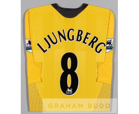 Freddie Ljungberg yellow and grey Arsenal No.8 away jersey, season 2005-06,long-sleeved with BARCLAYS PREMIERSHIP sleeve badg