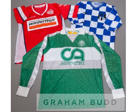 Two Boldklubben 1909 jerseys, circa early 1990s,both by Hummel, the first a short-sleeved no.8 WINTERTHUR jersey and a green 
