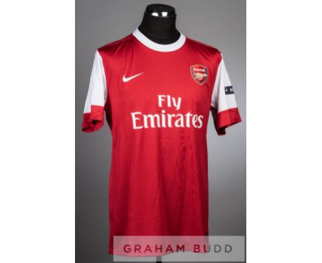 Bakary Sagna red and white Arsenal No.3 home jersey v Celtic in the UEFA Champions League qualifying play-off second leg at E