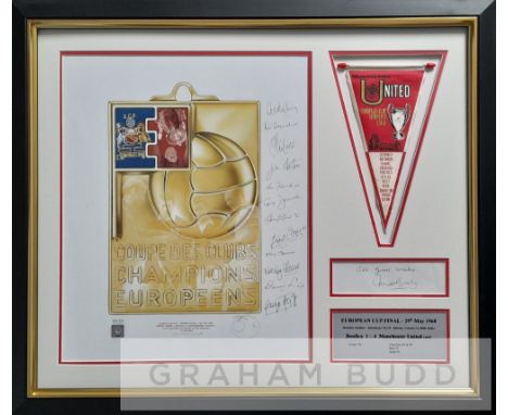 Manchester United 1968 European Cup Winners autographed framed display,featuring an artist's limited edition print numbered 1