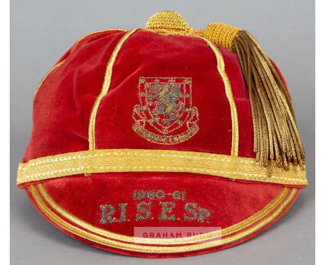Wales International cap awarded to Tottenham Hotspur's Terry Medwin in season 1960-61,the red velvet cap with gilt tassel and