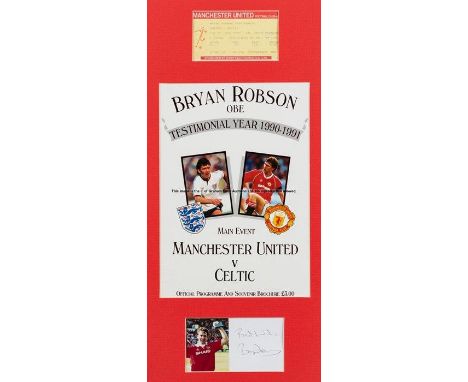 Pair of Manchester United signed Player Testimonial framed displays for Bryan Robson and Mark Hughes, the Robson signature in