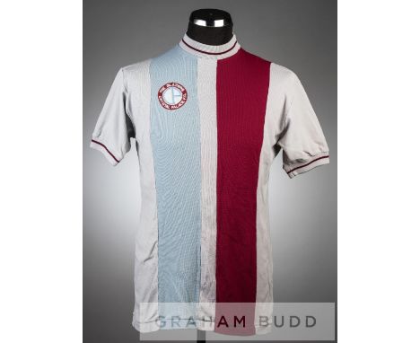 Blue, claret and grey Crystal Palace no.12 substitute's home jersey, season 1972-73,short-sleeved with THE GLAZIERS CRYSTAL P