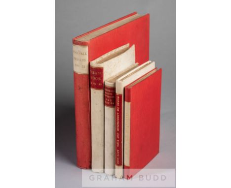 Five volumes formerly in the Library of Arsenal FC,each containing collections of hand written notes of pasted press cuttings