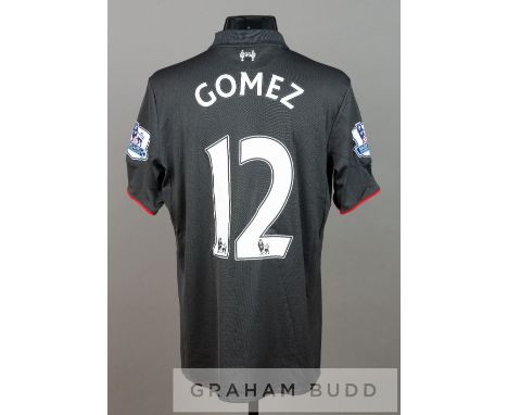 Joe Gomez black Liverpool no.12 third change jersey v Arsenal at Emirates Stadium, 24th August 2015,short-sleeved with BARCLA
