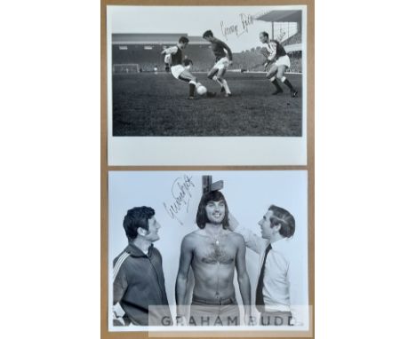 Two George Best Manchester United signed photographs,both 10 x 8in. b&w, one depicts Best having his Manchester United medica