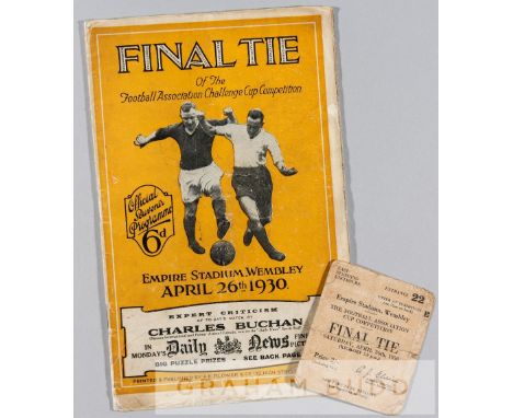Programme and ticket for the 1930 F.A. Cup Final Arsenal v Huddersfield Town played at Wembley Stadium 26th April 1930,progra
