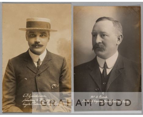 E.F Goodman and A Birch Crystal Palace manager and trainer portrait postcards,with legend, 13 by 8cm., (2)