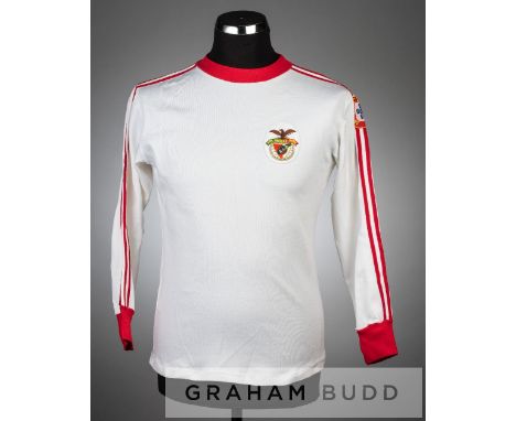 White and red SL Benfica no.10 away jersey, circa late 1970s,long-sleeved with Portuguese coat of arms sleeve badge and club 