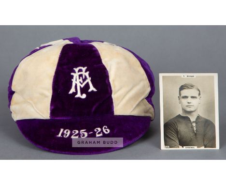 Purple and white Football Association International Trial Match cap awarded to Arsenal's Alf Baker for the England v The Rest