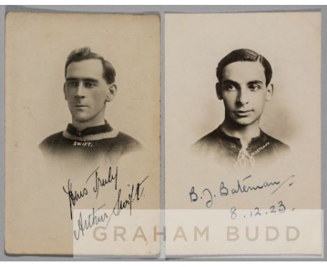 Ben Bateman and Arthur Swift signed Crystal Palace player portrait postcards,each T.H. Everitt photographic postcard, signed 