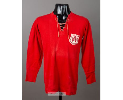 Alf Baker's match-worn red Arsenal jersey from the 1927 F.A. Cup Final v Cardiff City,by Bukta, long-sleeved with embroidered