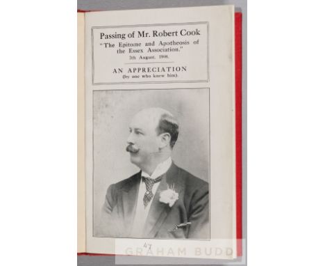 Bound copy of a scarce 1908 booklet published by the Essex Football Association titled "Passing of Mr. Robert Cook,sub-titled