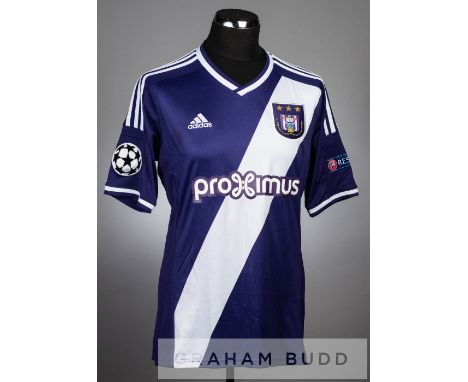 Youri Tielemans purple and white RSC Anderlecht no.31 jersey v Arsenal in the UEFA Champions League Group D, at Constant Vand