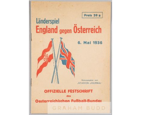 Programme for the Austria v England international match played at the Praterstadion, Vienna, 6th May 1936,16-page programme w