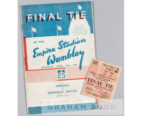 Programme and ticket for the Arsenal v Sheffield United F.A. Cup Final played at Wembley Stadium 25th April 1936,good conditi