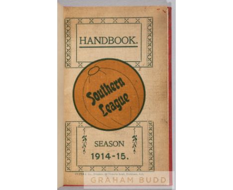A bound volume containing The Southern League Handbook for seasons 1914-15 and 1920-21, both with original paper wrappers pre