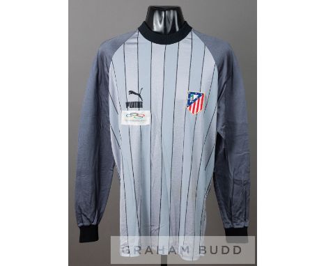 Unusual grey Atletico Madrid No.1 goalkeeper's jersey bearing a logo patch for the Barcelona 1992 Olympic Games, by Puma, lon