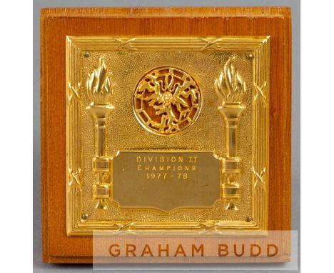 Football League Division Two Championship medal plaque awarded to a Bolton Wanderers player in season 1977-78,9ct. gold, Birm