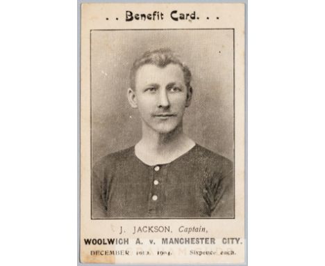Jimmy Jackson Woolwich Arsenal v Manchester City player portrait benefit b & w postcard, played at Manor Ground, 10th Decembe