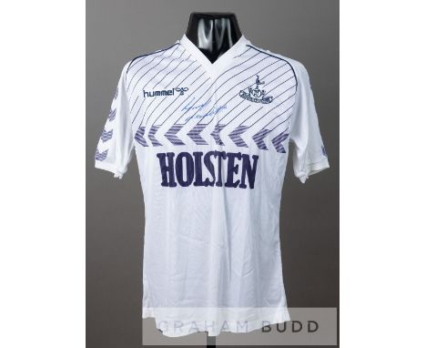 Gary Mabbutt signed white Tottenham Hotspur no.6 home jersey, season 1986-87,by Hummel, short-sleeved with embroidered club c