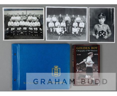 Wilf Mannion album of b&w photographs and a signed copy of his autobiography "Golden Boy",the large blue album with gilt tool