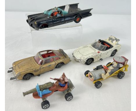 5 vintage 1970's TV &amp; film related Corgi Toys diecast vehicles, in play worn condition. Corgi Juniors Whizzwheels Tom's G