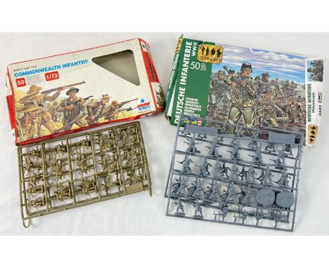 2 boxed vintage 1/72 scale WWII model soldier kits. Commonwealth Infantry #231 from Esci and German Infantry #2502 from Revel