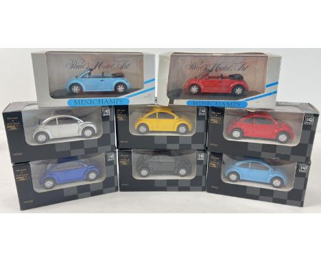 2 cased Minichamps VW Beetle cars together with a set of 6 boxed City Cruiser Collection VW Beetles, in various colours. Mini