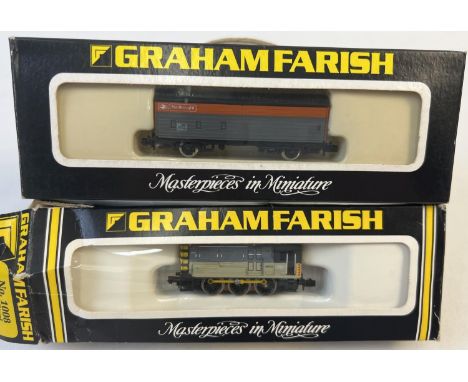 Graham Farish N Gauge loco and wagon, both boxed. No. 1008 - 08 class diesel shunter 08834 in BR Railfreight livery (end of b