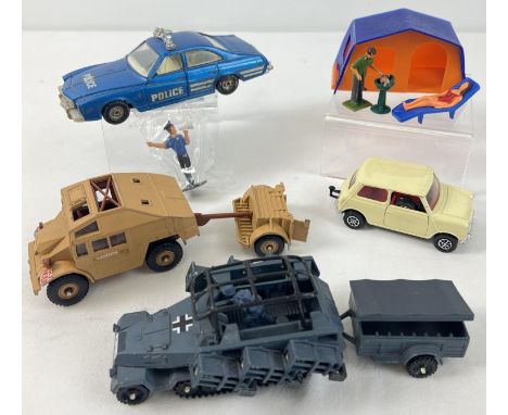 4 vintage Corgi Toys diecast vehicle sets. Corgi Gift Set 38 -Mini City Camping Set with tent &amp; figures, #416 Buick Centu